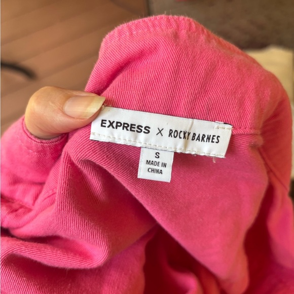 Express x Rocky Barnes Pink Safari Button Up Girlhoodcore Romper Jumpsuit Size S - Picture 10 of 11